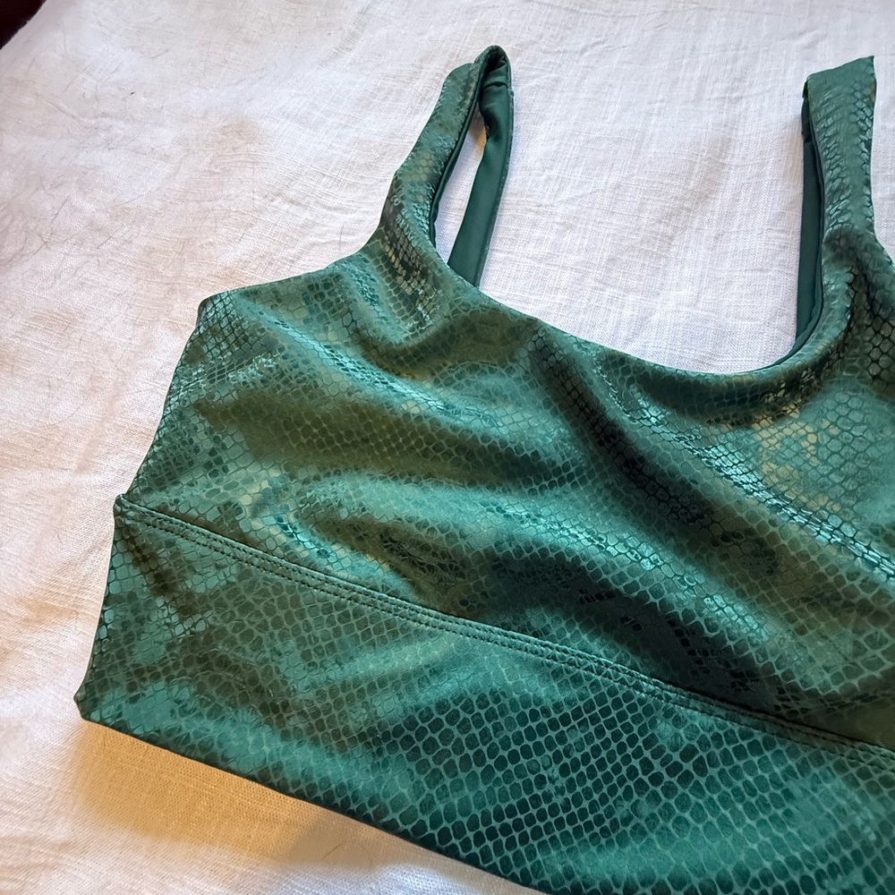 Beach Riot Emerald Snakeskin Textured Sports Bra - Picture 2 of 4